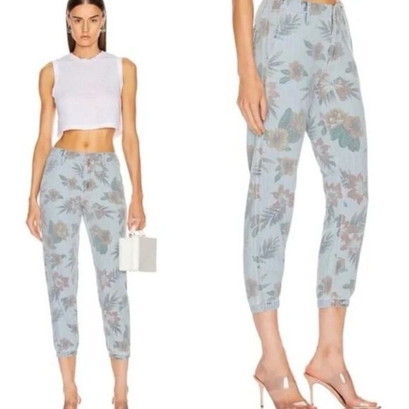 MOTHER the no zip misfit fresh cut pant, floral chambray jeans, size 26 (US 2) - Picture 1 of 7